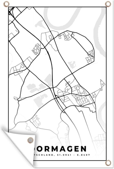 Muurdecoratie Plattegrond - Kaart - Dormagen - Stadskaart - 120x180 cm - Tuinposter - Tuindoek