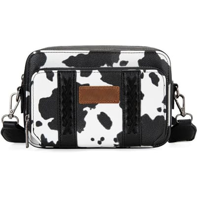 Dit is een Retro Enkelzijdige Crossbody Tas met Koeienprint voor Zowel Mannen als Vrouwen, Ontworpen voor het Woon-werkverkeer 21.5*7.6*15.2 zwart