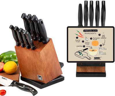 Signature Home Messenset met Messenblok 10-delig – 360° Draaibaar – Messenslijper – iPad/Kookboekhouder – Professionele Keukenmessen RVS – Zwart