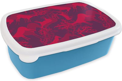 Broodtrommel Blauw - Lunchbox - Brooddoos - Hert - Patroon - Kleuren - 18x12x6 cm - Kinderen - Jongen