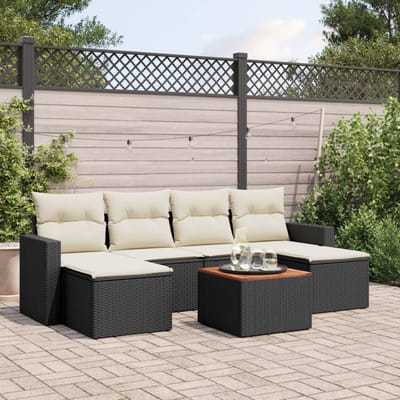 vidaXL - 7-delige - Loungeset - met - kussens - poly - rattan - zwart