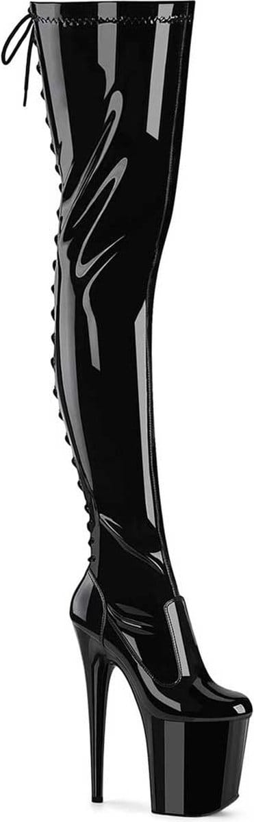 Pleaser - FLAMINGO-3850 Plateau Overknee Laarzen - US 6 - 36 Shoes - Zwart