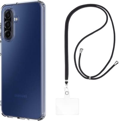 Set met hoesje en nekband voor xiaomi redmi 15c 4g - Flexibele, transparante TPU-bescherming, verstelbare universele nekband voor mobiele telefoons, zwarte nekband, transparante draagriem van Phonillico®