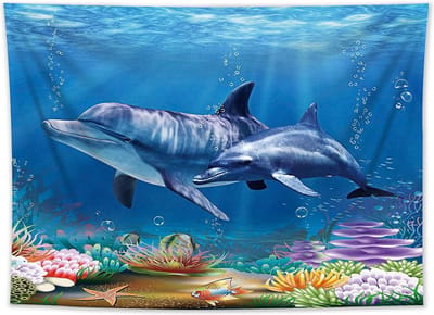 Ulticool - Dolfijn Zee Aquarium Koraal Dolfijnen - Wandkleed - 200x150 cm - Groot wandtapijt - Poster - Complete Slaapkamer voor Kamer Decoratie Accessoires - Jongen Meisje Kinderen - Versiering - Tiener
