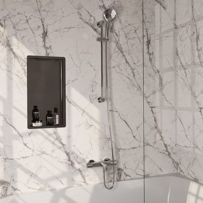 Brauer Carving S02 - Badkraan met Handdouche - Glans Chroom - Opbouw - Thermostatisch - 2 Greeps - met Glijstang en Doucheslang