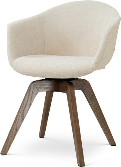 Nolon Noor-Otis draaibare Eetkamerstoel cottonbeige - walnoot houten onderstel - armleuning - japandi - comfortabel