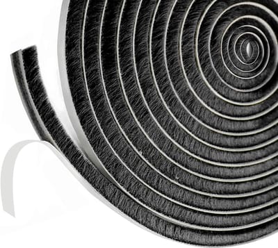 zelfklevend, 9 mm (B) x 15 mm (D), afdichtingsborstel, tochtstopper voor deuren en ramen, borstel, weerbestendige band, zwart, 5 m