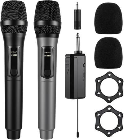 Draadloze Microfoon Set - Professioneel Systeem - Feest Karaoke - Dubbele Handheld - 640 Gram - Zwart Grijs