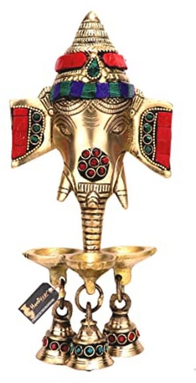 Brass Ganesha Wandlamp voor Thuisdecoratie met Klokken - Diya en Oli lamp