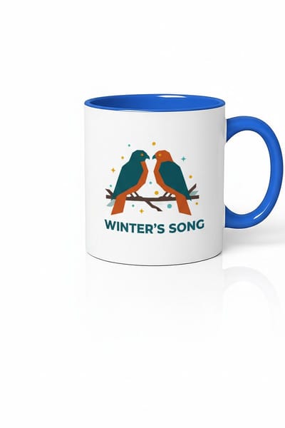 Winter's Song Vogels Mok - Keramische Koffiemok met Blauwe Rand & Handvat