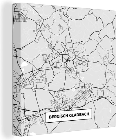Canvas Schilderij Stadskaart - Duitsland - Plattegrond - Bergisch Gladbach - Kaart - 20x20 cm - Wanddecoratie
