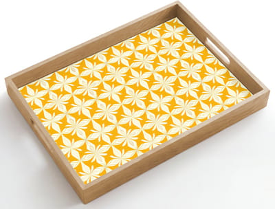 Dienblad hout 50x35 cm - Schootdienblad - Patroon - Retro - Geel - Borrelplank rechthoek - Plateau dienbladen