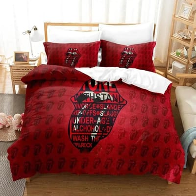 3D Print Rolling Stones Logo Beddengoed Set Dekbedovertrek Bedset Dekbedovertrek Kussensloop Dekbed Koningin Maat Jongens Volwassene 150X200cm 3pcs