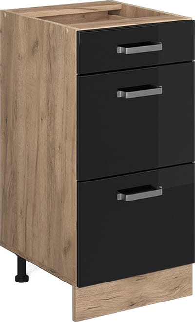 Vicco R-Line Keukenonderkast – 40 cm met laden, zonder werkblad Zwart hoogglans