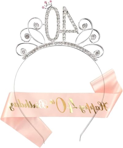 Feestelijke Tiara en Sjerp voor 40ste Verjaardag, Perfecte Decoratie voor Vrouwelijke Jubilaris en Verjaardagsfeest