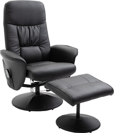 YYchan Relaxfauteuil - Elektrische Relaxstoel met Massagefunctie - Kantelbaar tot 145° - TV Stoel met Hocker - Bonded Leder - 360 Graden Draaibaar - Zwart