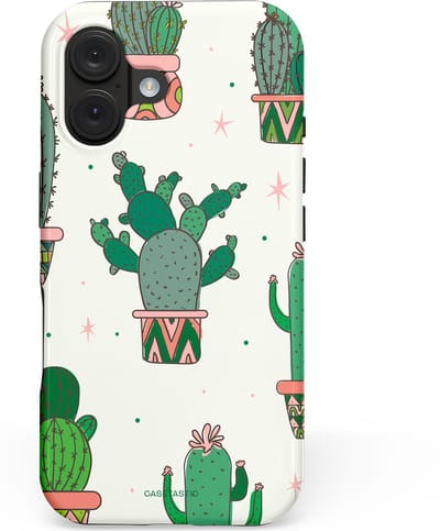 Casetastic hoesje geschikt voor Apple iPhone 16 - MagSafe - Dubbellaagse bescherming - Zonnige Cactus - Fashion Case - Wit Saliegroen Lichtgrijs