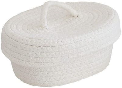 Handgemaakte ovalen katoenen opbergdoos met deksel, multifunctionele opslagmand voor make-up, snacks en kleine spulletjes, ideaal voor kinderkamer en organisatie