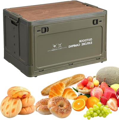 Opbergbakken - Opvouwbare doos - Kamperen en organiseren - Met houten deksel - 319B x 99H cm - Meerkleurig