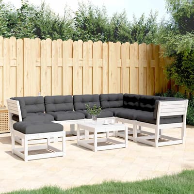 vidaXL - 7-delige - Loungeset - met - kussens - massief - grenenhout - wit