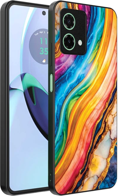 Geschikt voor Motorola Moto G84 Telefoonhoesje met Regenboog Goud Marmer Opdruk - TPU Backcover Case Rainbow Gold Marble Design - Smartphonica geschikt voor Motorola Moto G84