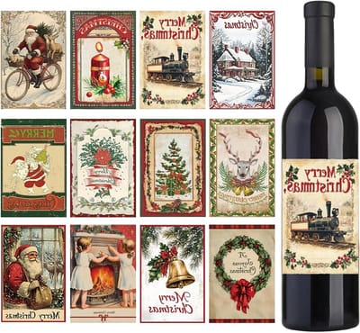 Dailygoods - 48 Stuks Vintage Kerst Wijnfles Etiketten voor Feesten