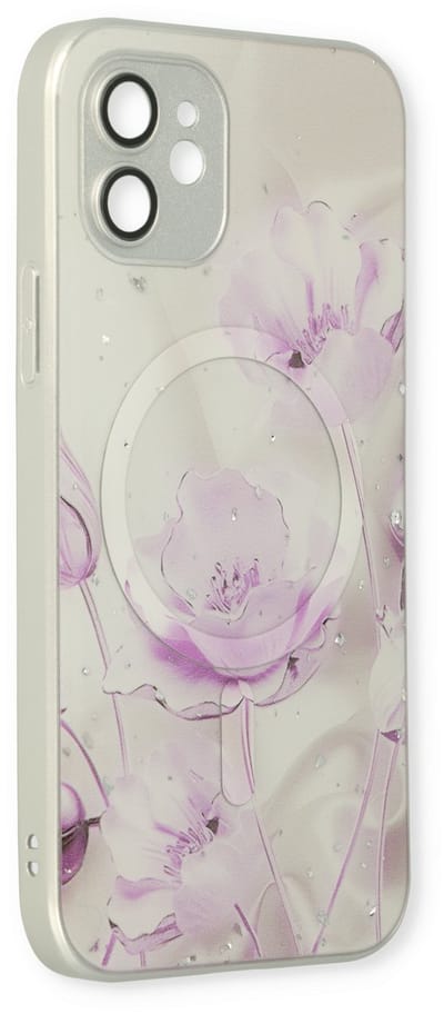 Casemania Hoesje Geschikt voor Apple iPhone 12 Paars - Siliconen Marmer Back Cover - Geschikt voor MagSafe