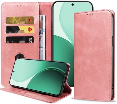 Geschikt voor Oppo Reno 14 Telefoonhoesje Kunstleer met Magnetische sluiting en Pasjeshouder Bookcase met Klepje - Walletcase with Cardslot - Rosé Goud - Smartphonica geschikt voor Oppo Reno 14