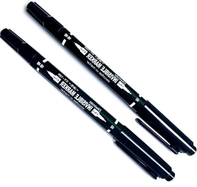Dual Tip onzichtbare inkt marker pen, fijne punt 0,7 mm & 1,5 mm water gebaseerde onzichtbare Securitas Uv Pen voor papier, huid, hout, leer, kunststof, doek, keramiek, glas, metaal - 2 stuks