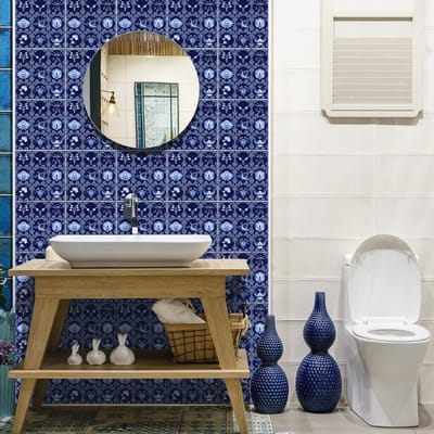 Zelfklevende tegelmuurstickers voor keuken en badkamer - 9 cementtegelstickers, Azulejos-stijl, Arturo - 9 stickers, 10x10 cm