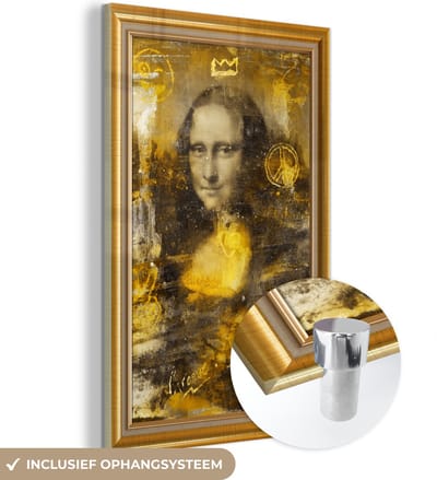 MuchoWow® Glasschilderij 40x60 cm - Schilderij acrylglas - Mona Lisa - Da Vinci - Lijst - Goud - Foto op glas - Schilderijen