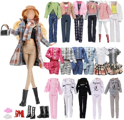 Dailygoods- Kleding voor Poppen - 14 Stuks Kleding/Accessoires - Geschikt voor Poppen van 28 cm - Duurzaam Materiaal - Eenvoudig te Dragen/Wassen - Ontwikkelt Vaardigheden - Poppenkleding
