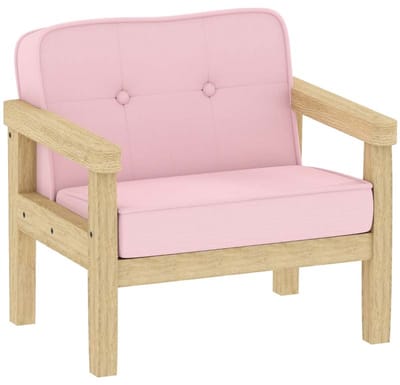 Kinderbank Fauteuil 46,5x44x45 cm Roze Stevig en duurzaam houten frame Zachte ribfluweelstructuur Schuimvulling Comfortabel om te rusten en te lezen Geschikt voor kinderkamer en speelruimte 46,5x44x45 cm Roze