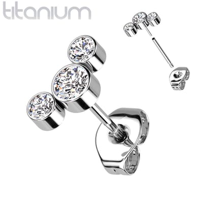Oorbellen titanium 3-round top wit - zilver - LMPiercings