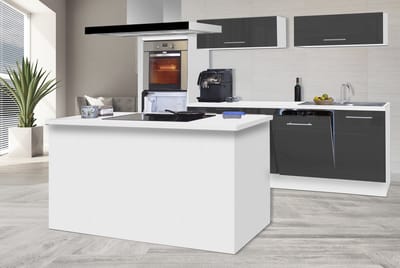 Eilandkeuken 280 cm - complete keuken met apparatuur Amanda - Wit/Grijs - soft close - keramische kookplaat - vaatwasser - afzuigkap - oven - spoelbak