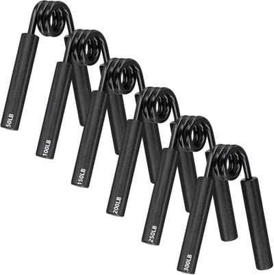 Thijox - 6 Stuks Handtrainer Greepkrachttrainer Aluminium Zwart - Onderarmtrainer 22-136 kg - Ergonomisch Vingertrainer voor Thuis en Sportschool - Co