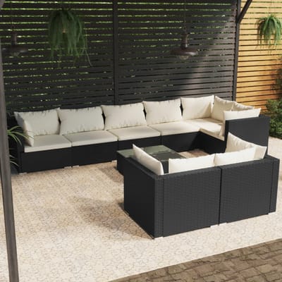 vidaXL - 9-delige - Loungeset - met - kussens - poly - rattan - zwart