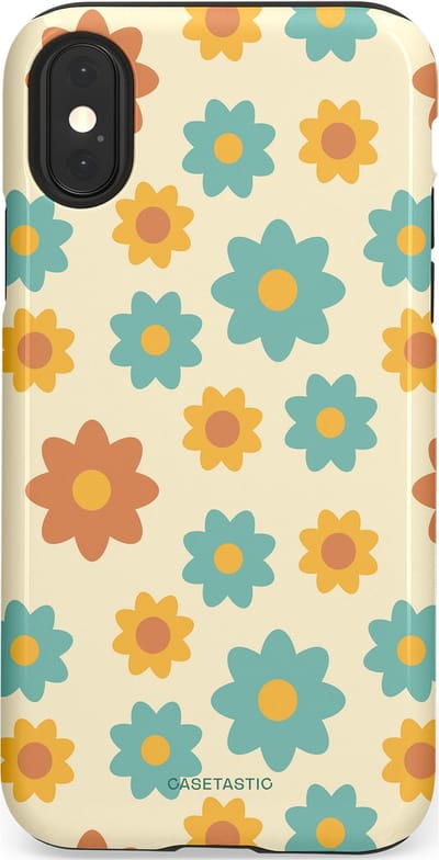 Casetastic hoesje geschikt voor Apple iPhone X / Apple iPhone XS - Dubbellaagse bescherming - Retro bloei - Fashion Case - Crème Mintgroen Goud Perzik
