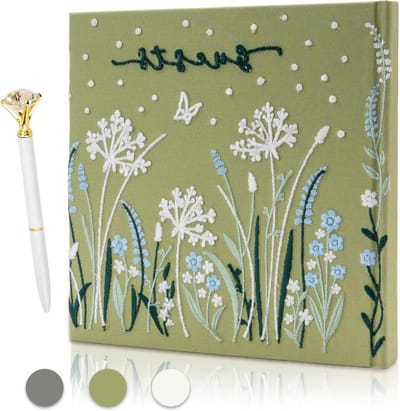Bruiloftsgastenboek - Polaroid Album - Bruiloft Herinneringen - Geborduurd Linnen Omslag - 8x8 inch - Neutrale Kleuren