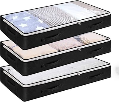 Premium Opbergzakken voor Onderbed met Kijkvenster - 90 Liter, Vouwbare Opbergoplossing voor Kleding, Dekens en Speelgoed, 4 Handvatten, 100 x 50 x 15 cm, Zwart