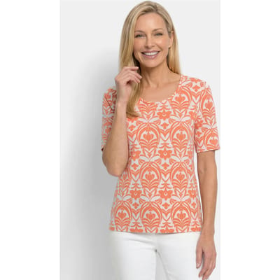 Shirt van viscose met vrouwelijk ornamentpatroon - oranje / wit / gedess. - Gr. 19 van Goldner Fashion