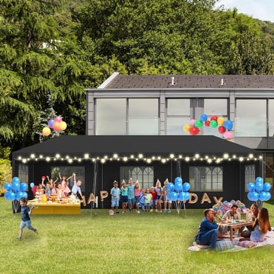 Partytent - Tuinpaviljoen Feesttent - Buitenfeesten Organiseren - Waterdicht UV-bestendig - 3x9 Meter - Antraciet