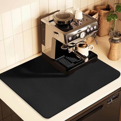 Afdruipmat voor de keuken, 50 x 40 cm, absorberende keukenmat, keukenmat, koffiezetapparaat, afdruipmat voor keuken, koffiezetapparaat (zwart)