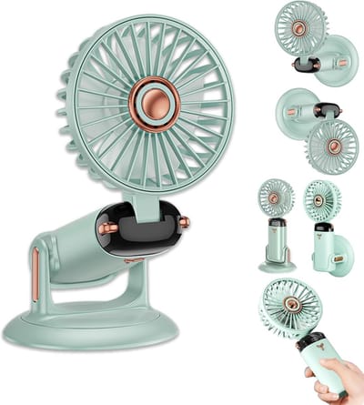 360° draaibare opvouwbare handventilator - 5 instelbare snelheden - Krachtige oplaadbare ventilator - 2400mAh batterij - 12 uur gebruiksduur - Mini draagbare ventilator voor hand, bureau en wandmontage (groen)