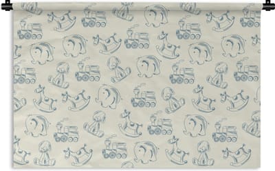 Wandkleed - Wanddoek - Dieren - Speelgoed - Patroon - 90x60 cm - Wandtapijt