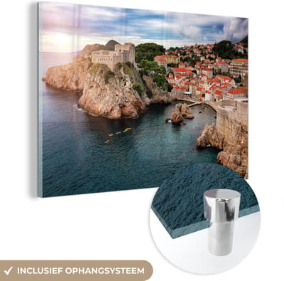 ® Glasschilderij 180x120 cm - Schilderij acrylglas - Luchtfoto op de stadsmuren Dubrovnik - Foto op glas - Muurdecoratie woonkamer - Wanddecoratie slaapkamer - Schilderijen