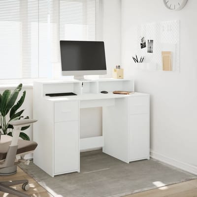 vidaXL - Bureau - met - LED-verlichting - 120x55x91 - cm - bewerkt - hout - wit