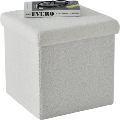 ACAZA Poef - Hocker - Opvouwbaar - 38 x 38 x 38 cm - Wit - Teddy Stof - Opberger