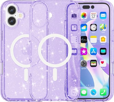 Coverup Hoesje - Geschikt voor iPhone 16 Hoesje - Coverup Glitter TPU Back Cover - MagSafe Compatible - Paars