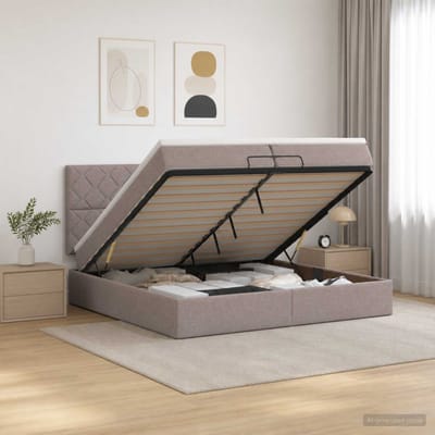 vidaXL - Ottoman - bed - met - matras - met - hoofdeinde - Taupe - 200 - x - 200 - cm - Stof